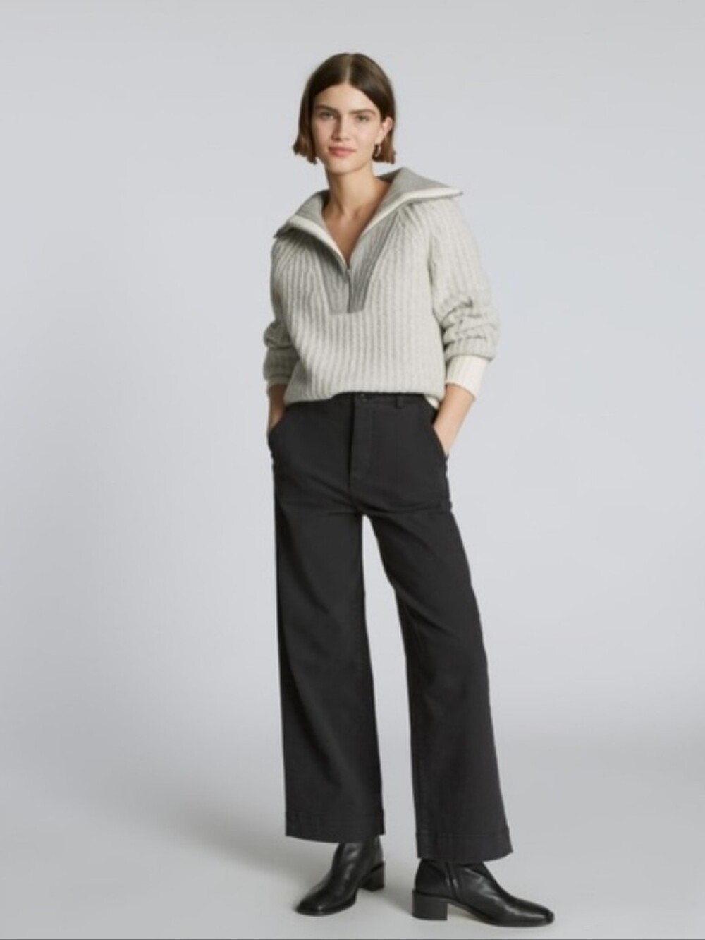 Everlane Grey Luxe Teddy Wool Oversized Half Zip Knit Sweater - Picture 2 of 16